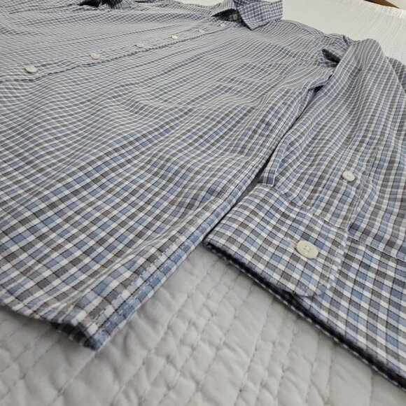 Jos A Bank Reserve Shirt Men's L Grey Blue Check EUC Egyptian Cotton Traditional - Picture 3 of 15